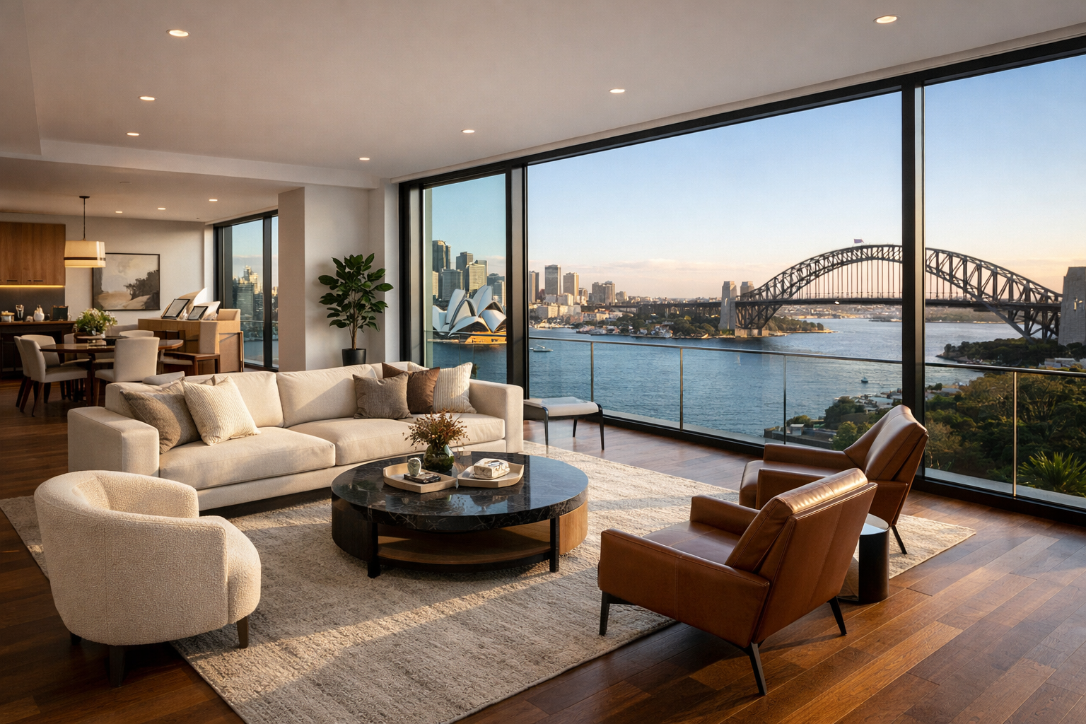 Modern luxury apartment with open living area in Chatswood